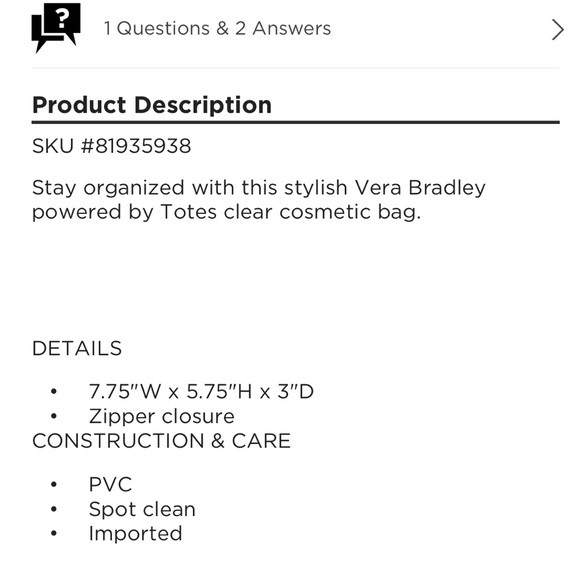 Vera Bradley Powered by Totes Clear Cosmetic Bag - Picture 2 of 6